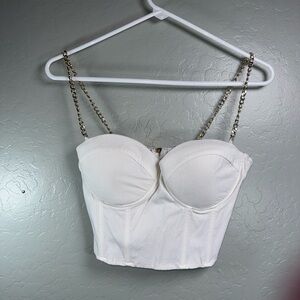 Hearts Rob White Chain Strap Corset Bustier Top Gold Hardware